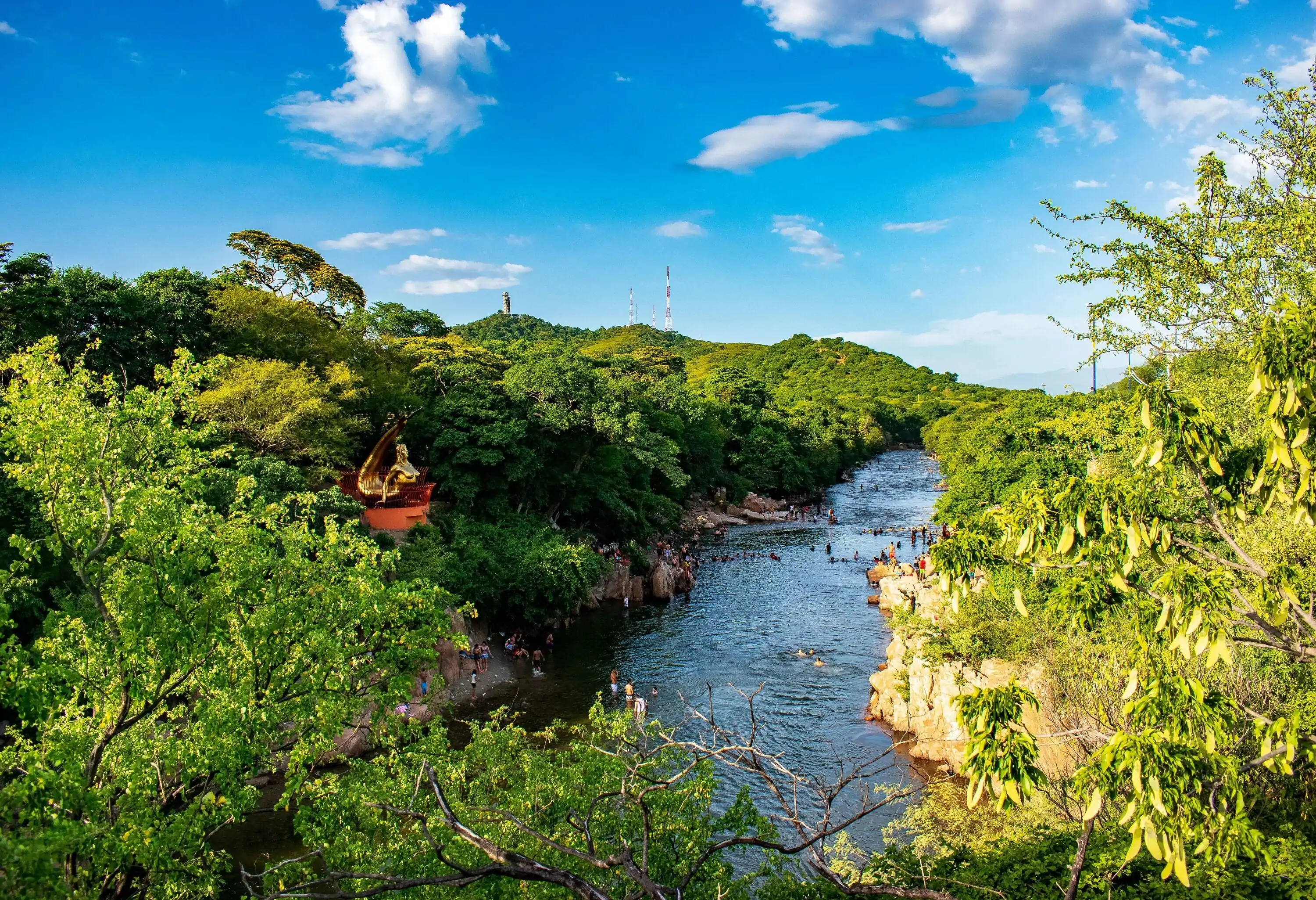 river Guatapuri and gold siren in Valledupar in Valledupar, Cesar, Colombia